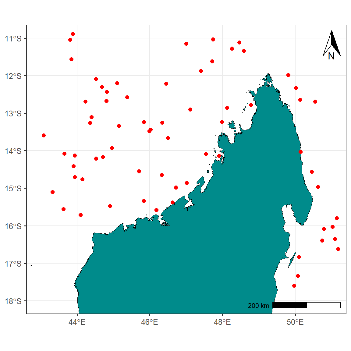 Sampling points in the coastal waters of Madagascar Island